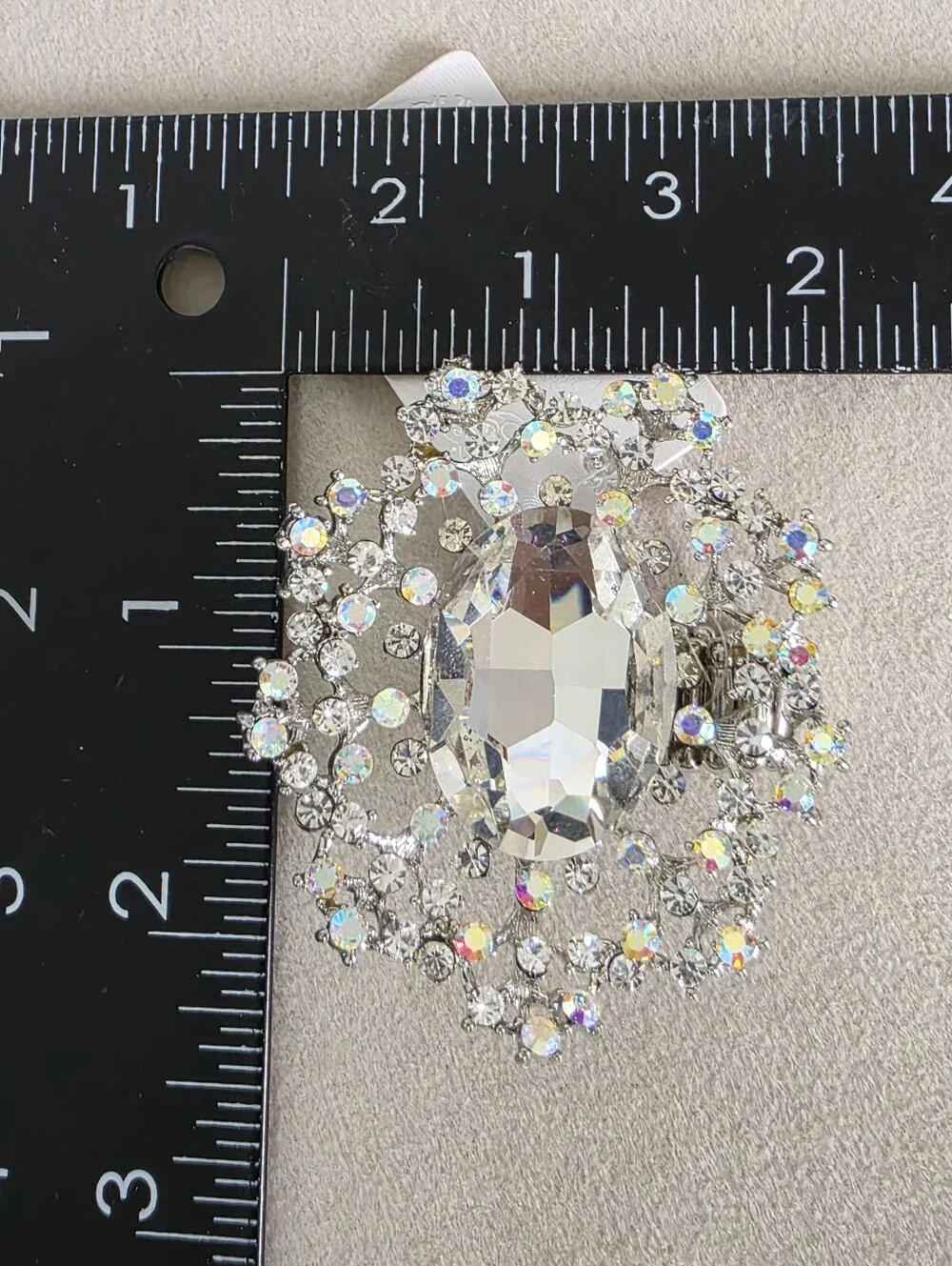 Silver Statement Stretch Ring | Oversized Crystal & AB Rhinestone Oval Cluster